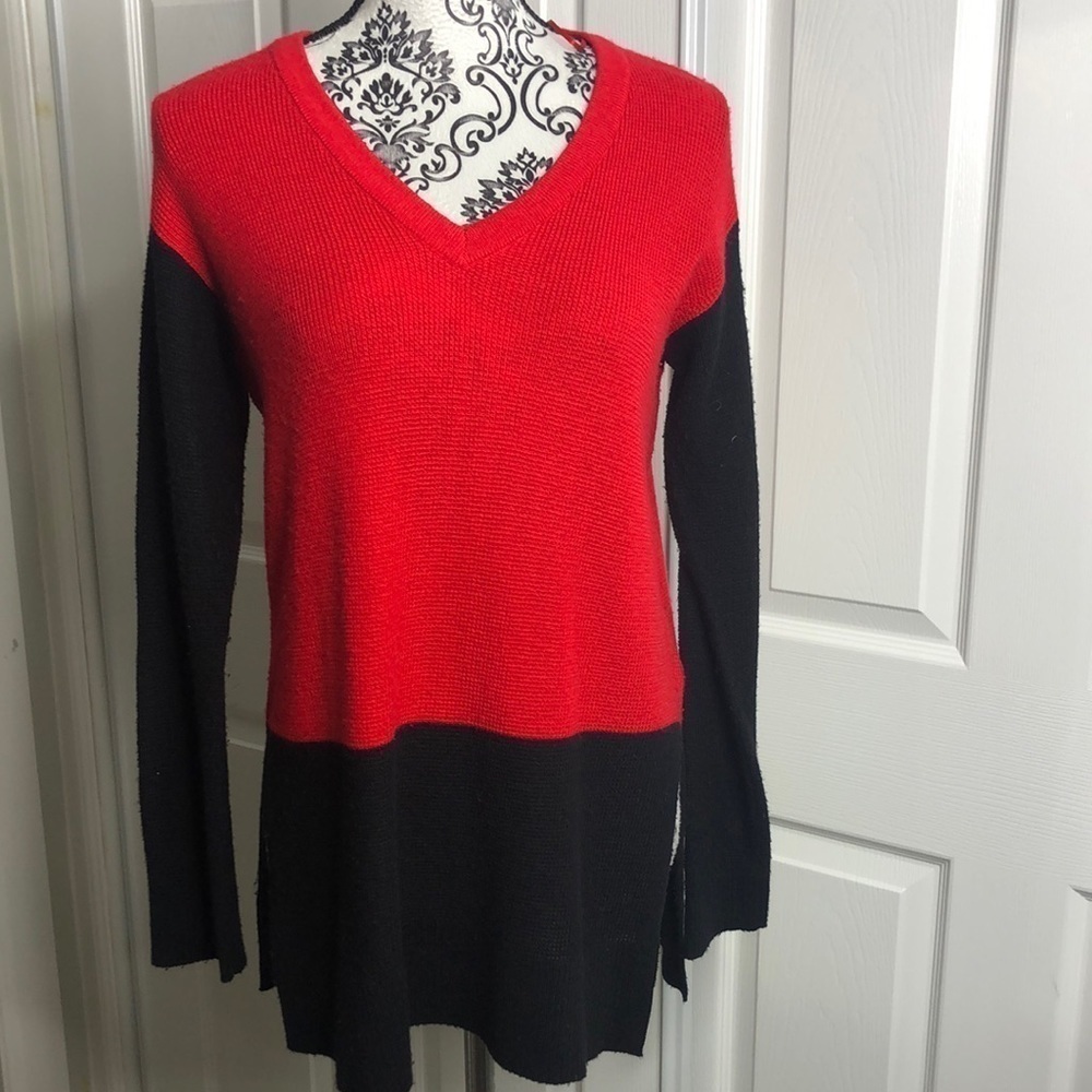 Vince‎ Camuto Red Black Block Lightweight Sweater XS